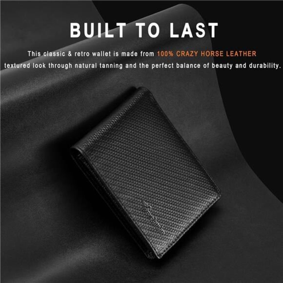 Genuine Leather Wallet for Men Carbon Black - Picture 2 of 6